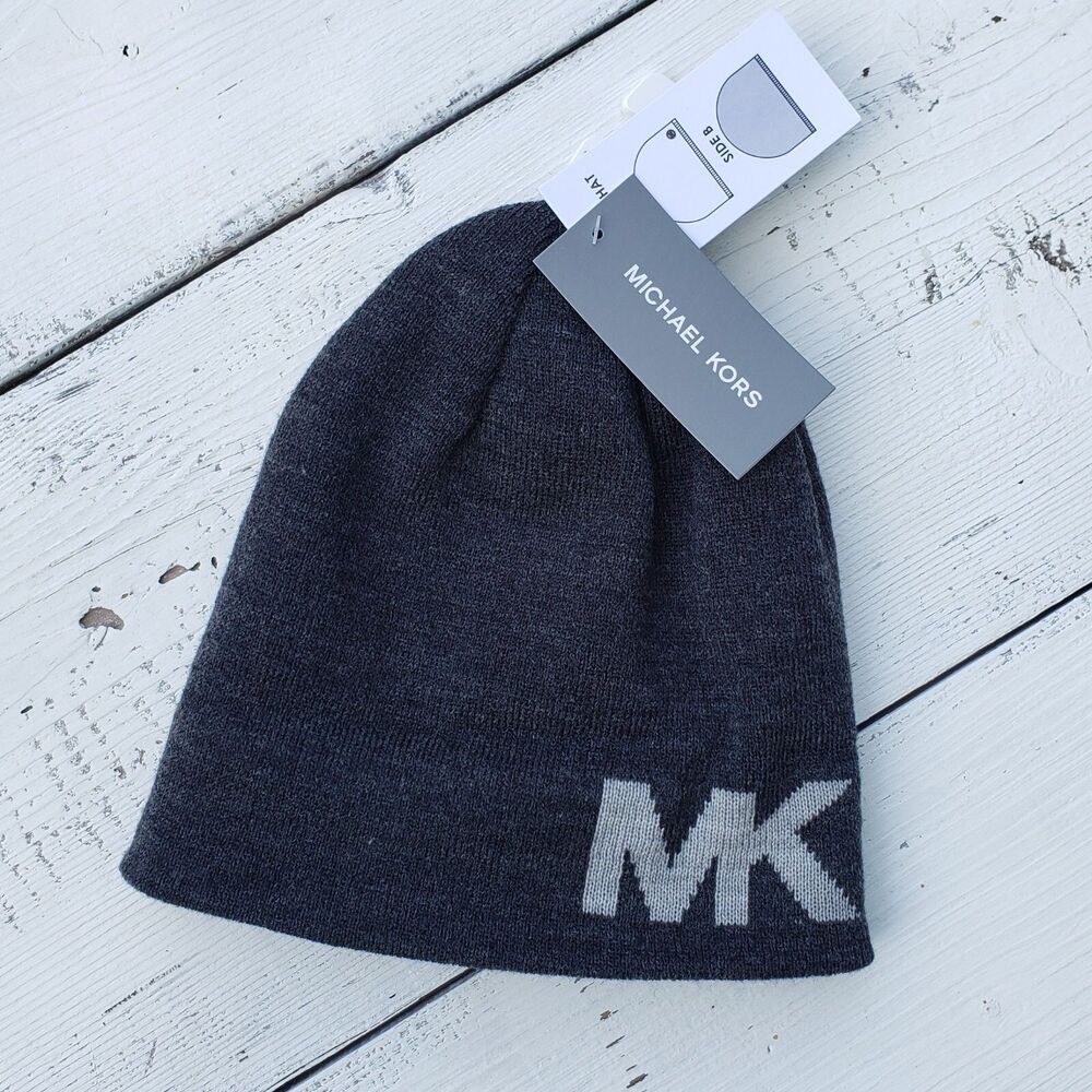 Michael Kors Men's One Size Gray Logo Reversible Beanie Hat NEW